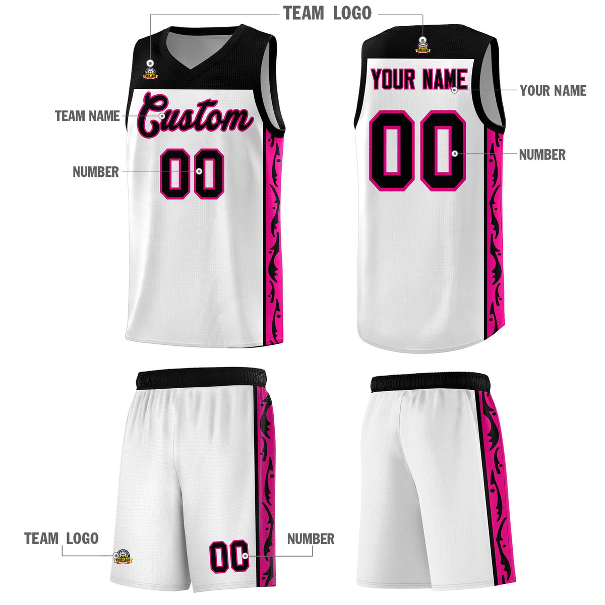 Custom White Side Pattern Sports Uniform Basketball Jersey|KXKSHOP