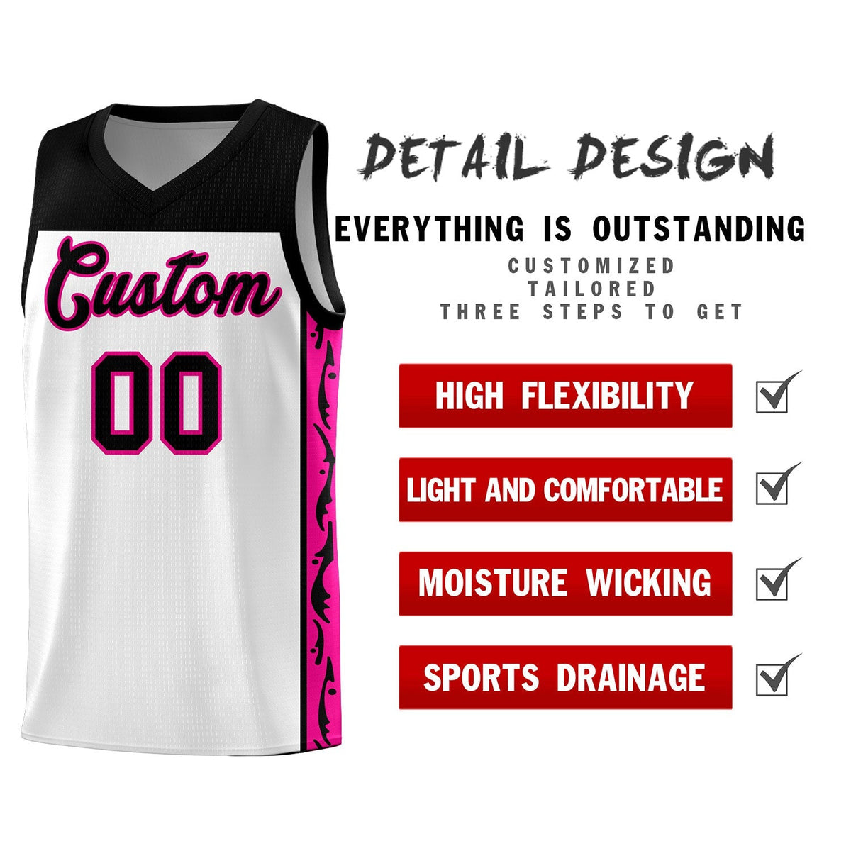 Custom White Side Pattern Sports Uniform Basketball Jersey|KXKSHOP