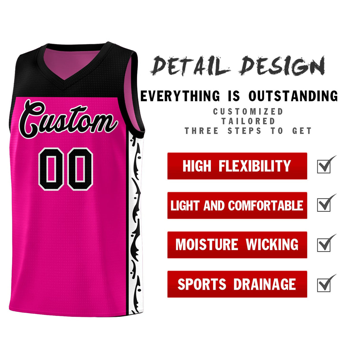 Custom Red Side Pattern Sports Uniform Basketball Jersey|KXKSHOP