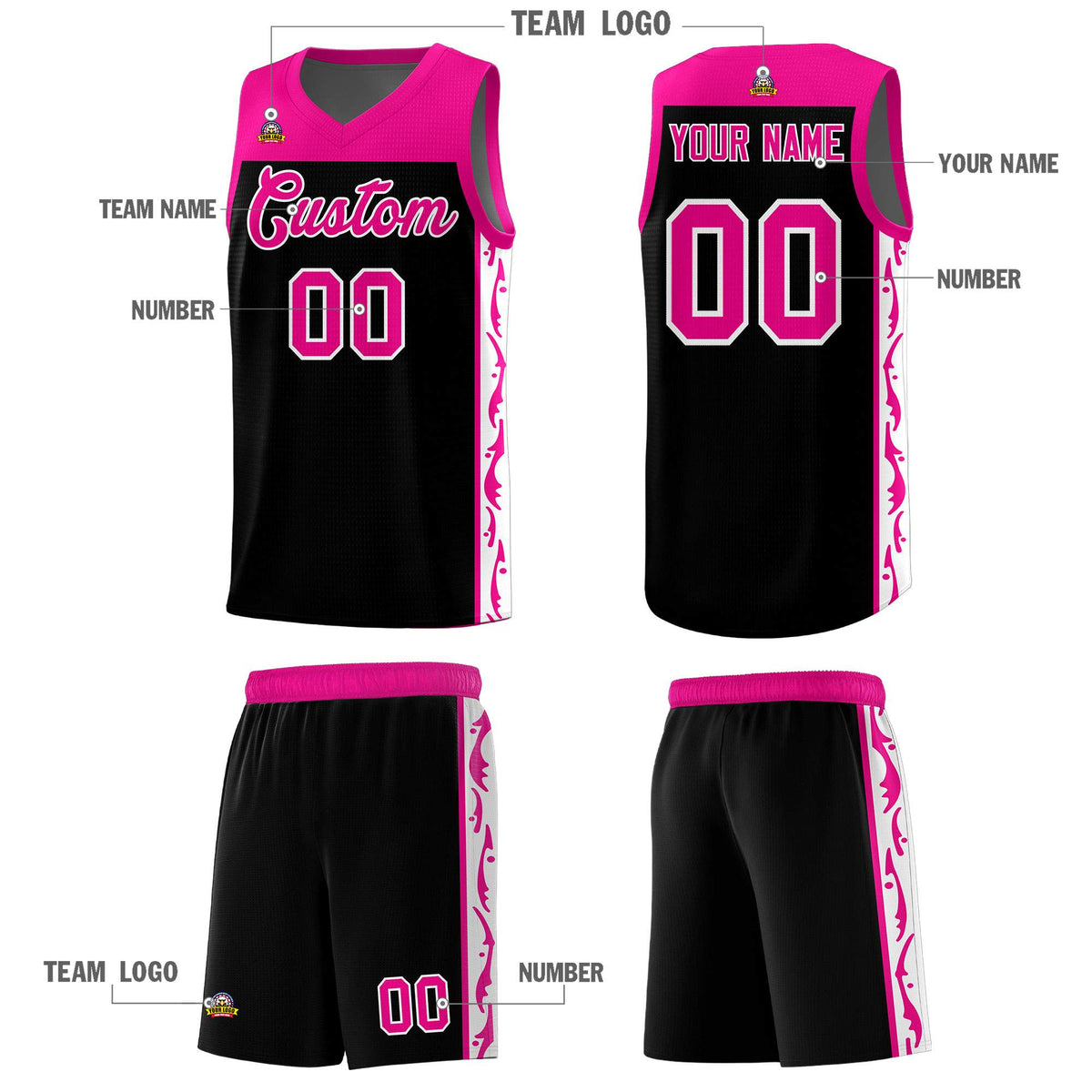 Custom Black Side Pattern Sports Uniform Basketball Jersey|KXKSHOP