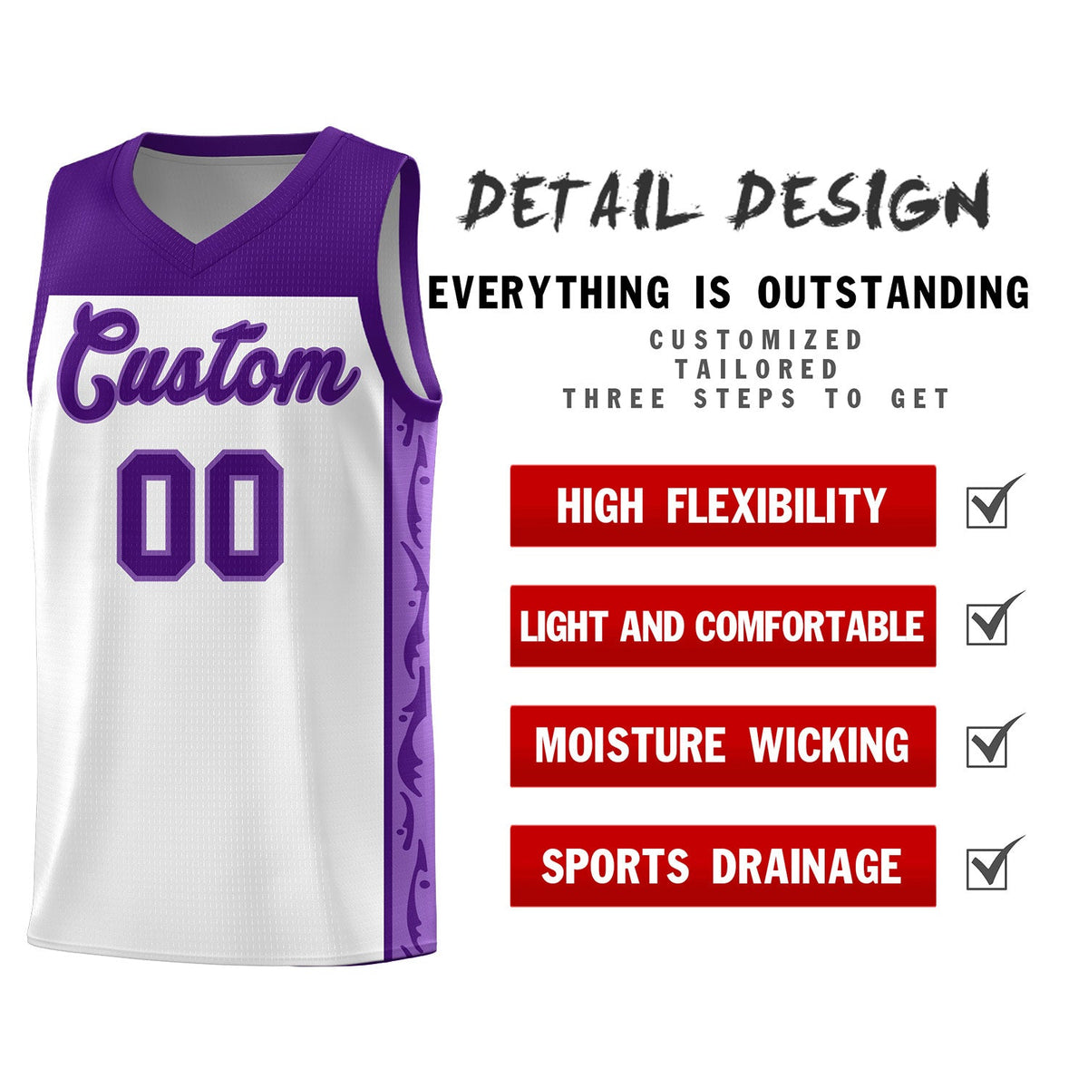 Custom White Side Pattern Sports Uniform Basketball Jersey|KXKSHOP