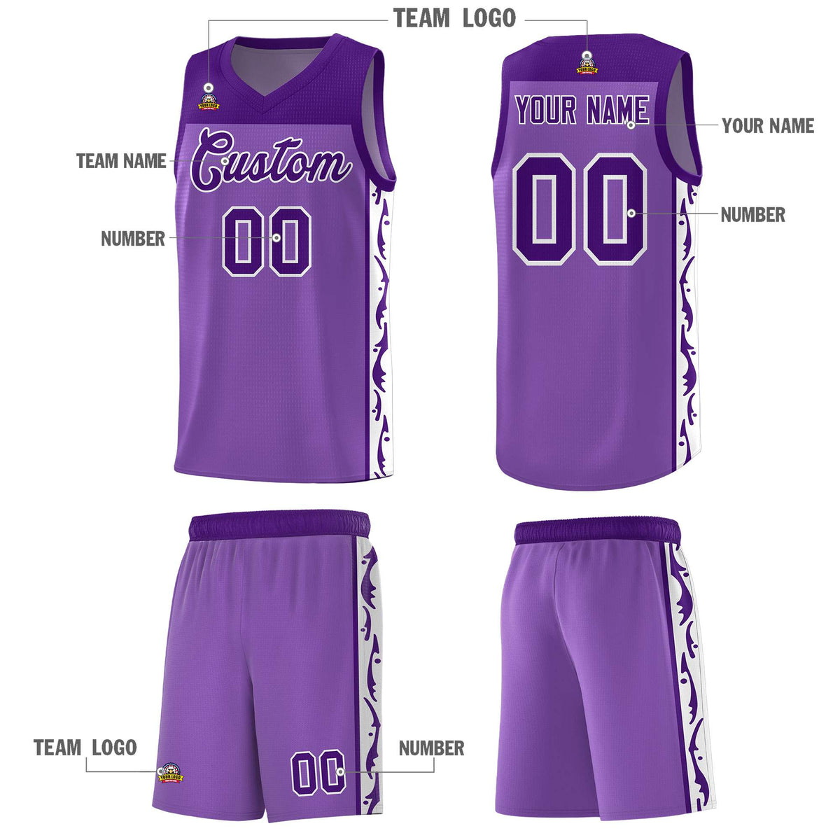 Custom Purple Side Pattern Sports Uniform Basketball Jersey|KXKSHOP