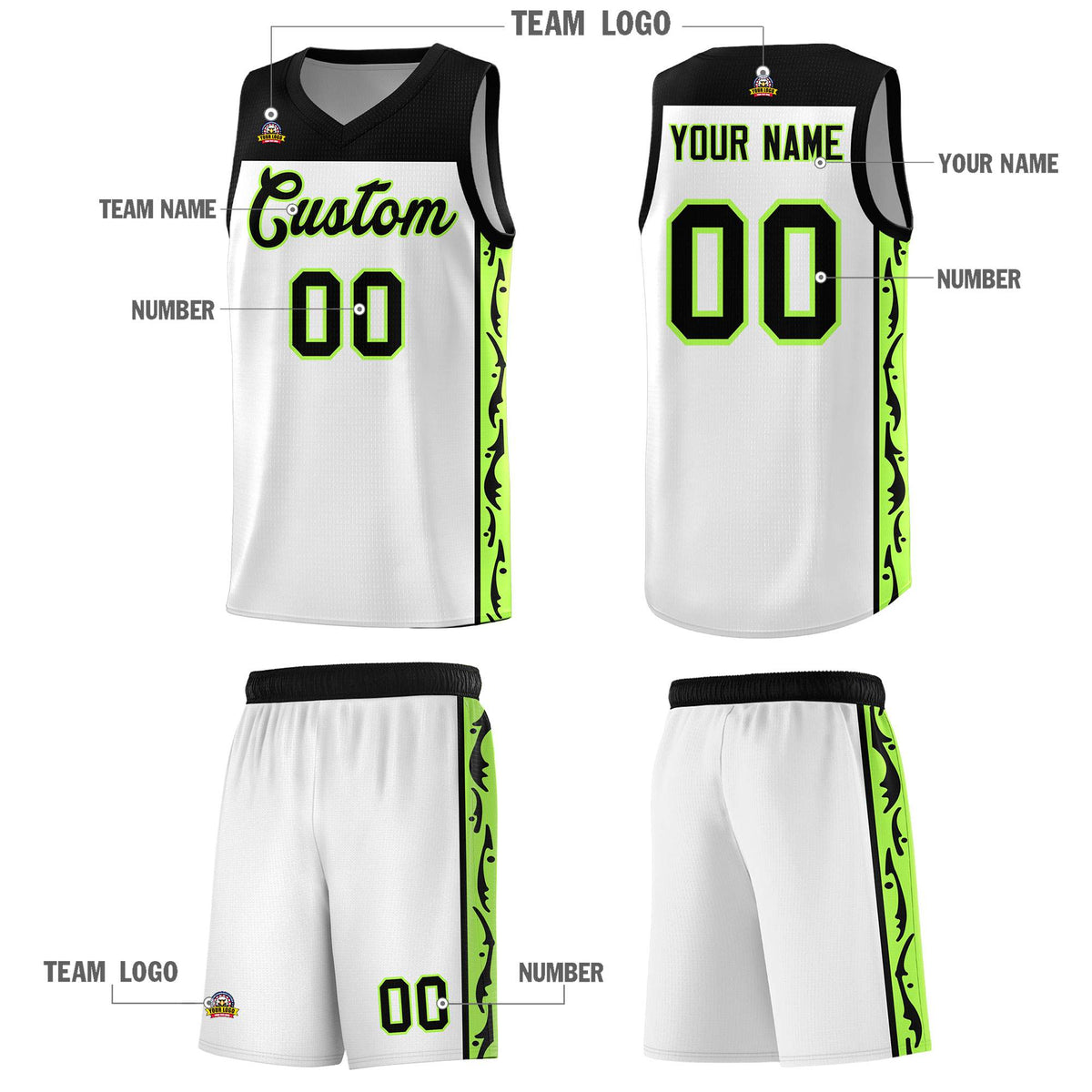 Custom White Side Pattern Sports Uniform Basketball Jersey|KXKSHOP