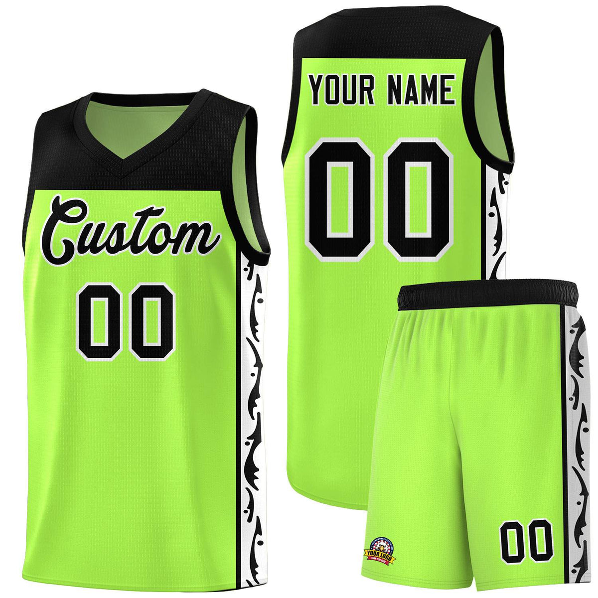 Custom Neon Green Side Pattern Sports Uniform Basketball Jersey|KXKSHOP