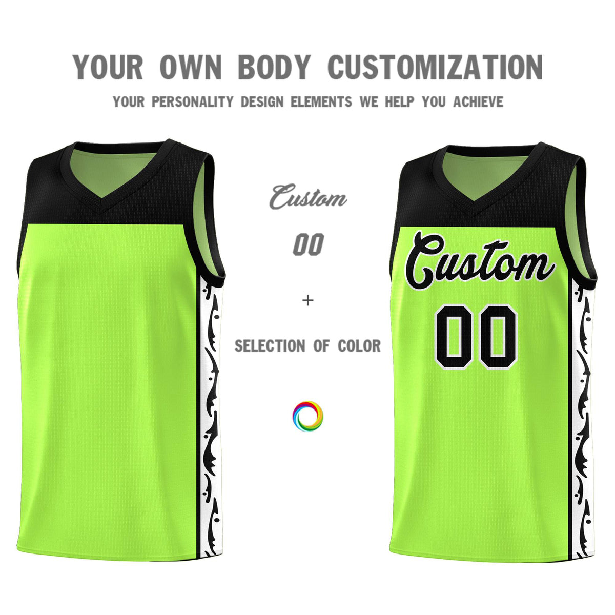 Custom Neon Green Side Pattern Sports Uniform Basketball Jersey|KXKSHOP