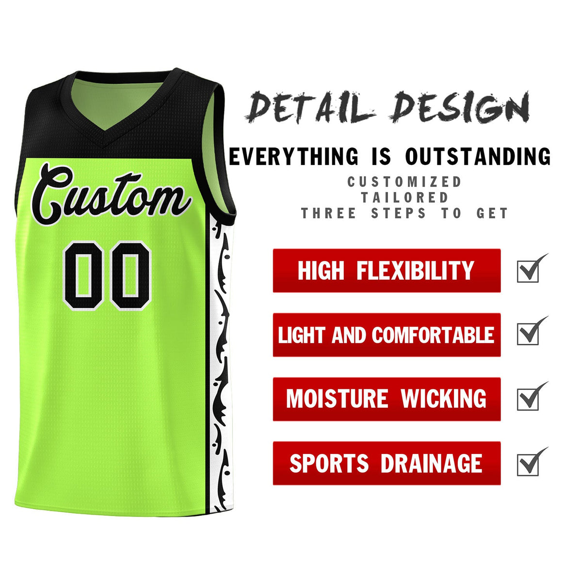 Custom Neon Green Side Pattern Sports Uniform Basketball Jersey|KXKSHOP