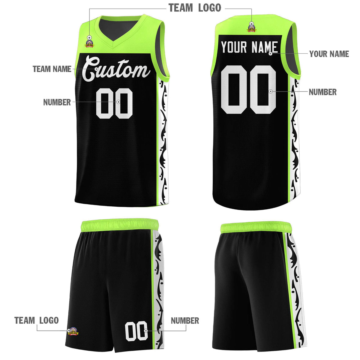 Custom Black Side Pattern Sports Uniform Basketball Jersey|KXKSHOP