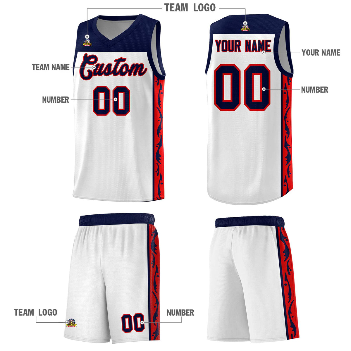 Custom White Side Pattern Sports Uniform Basketball Jersey|KXKSHOP