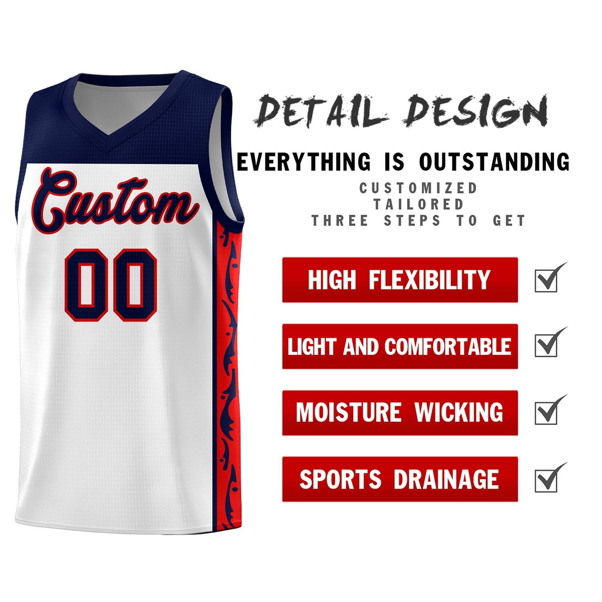 Custom White Side Pattern Sports Uniform Basketball Jersey|KXKSHOP