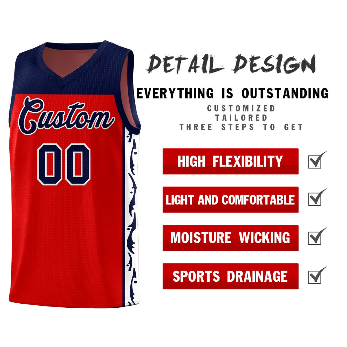Custom Red Side Pattern Sports Uniform Basketball Jersey|KXKSHOP