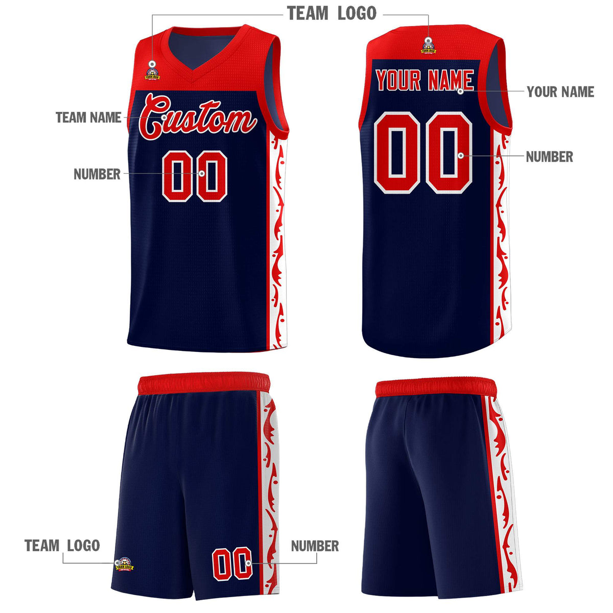 Custom Navy Side Pattern Sports Uniform Basketball Jersey|KXKSHOP
