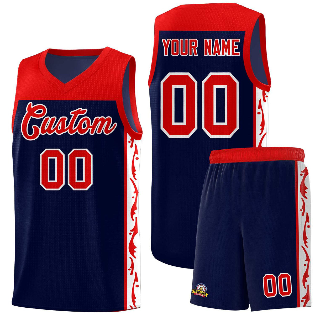 Custom Navy Side Pattern Sports Uniform Basketball Jersey|KXKSHOP