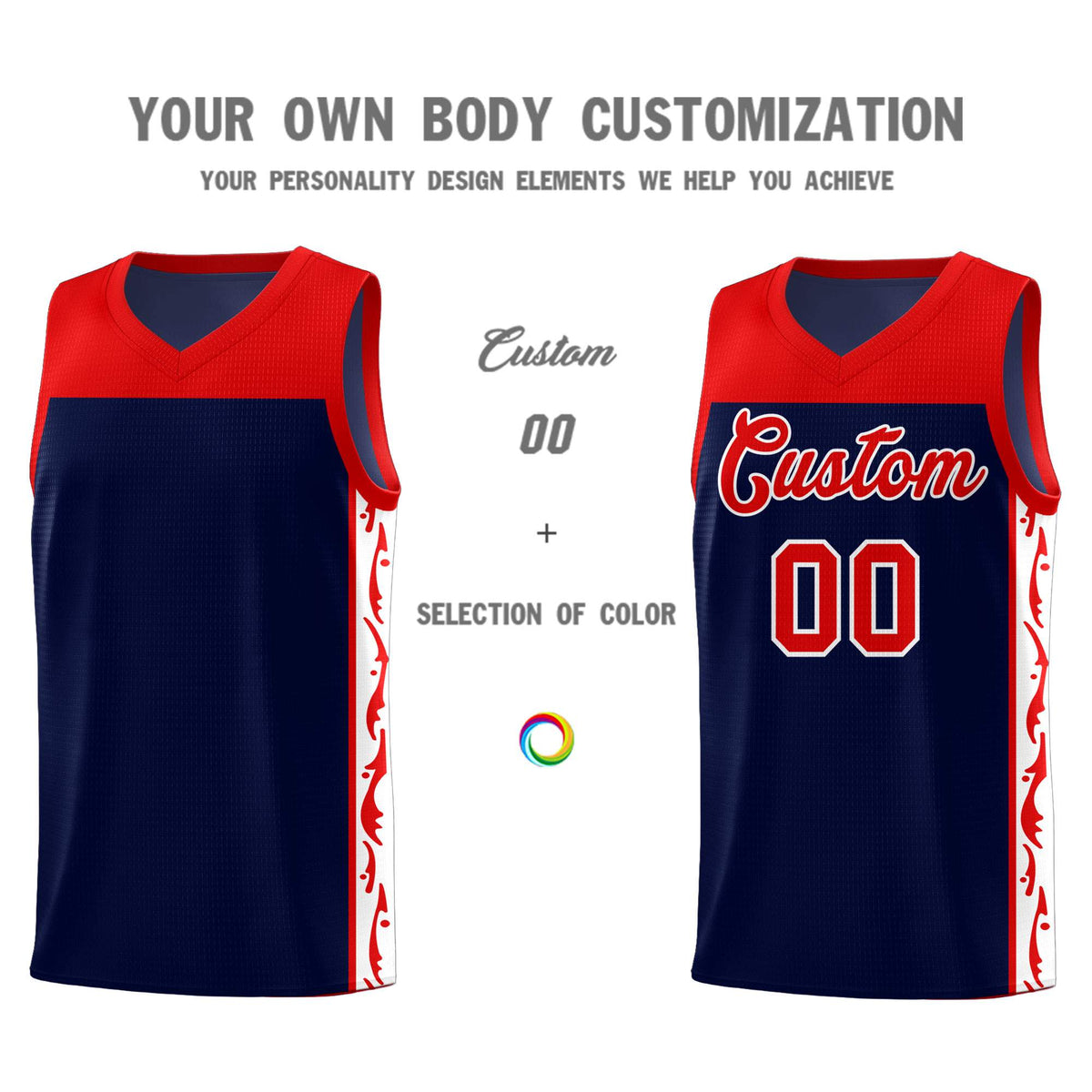 Custom Navy Side Pattern Sports Uniform Basketball Jersey|KXKSHOP