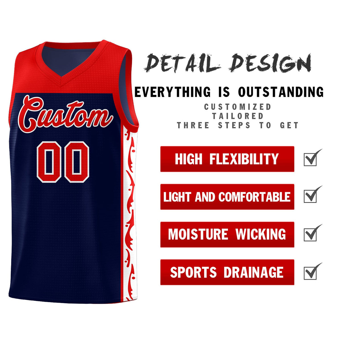 Custom Navy Side Pattern Sports Uniform Basketball Jersey|KXKSHOP