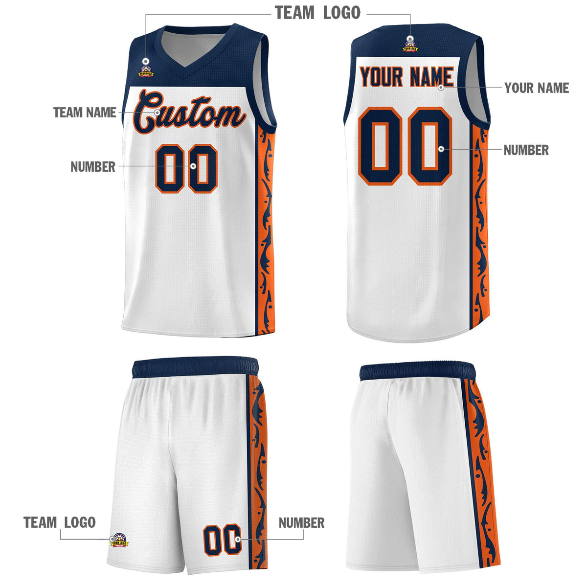 Custom White Side Pattern Sports Uniform Basketball Jersey|KXKSHOP