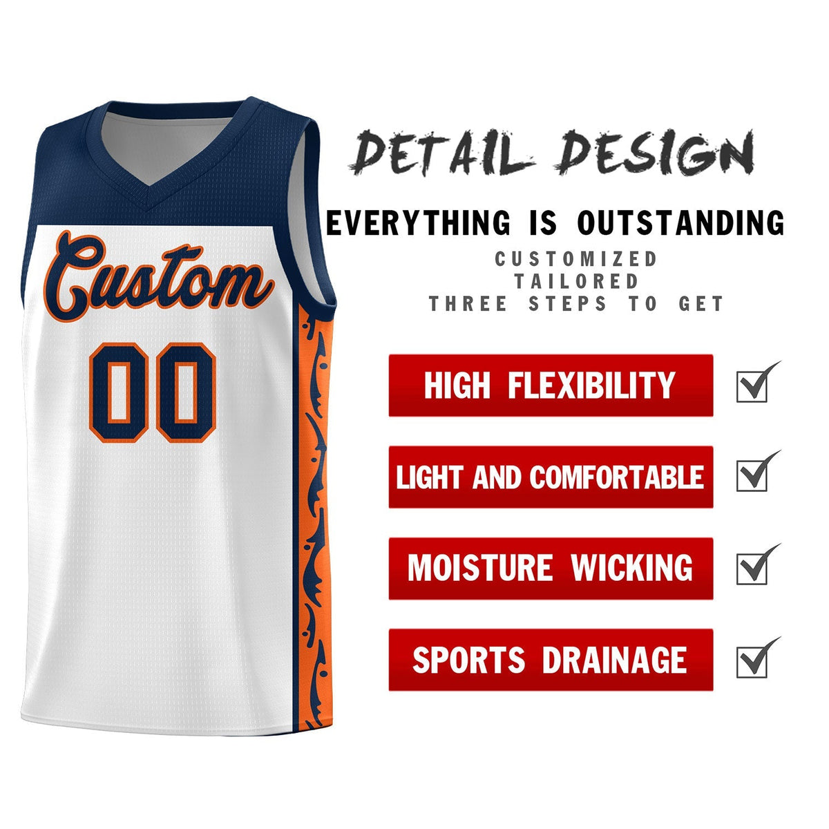 Custom White Side Pattern Sports Uniform Basketball Jersey|KXKSHOP