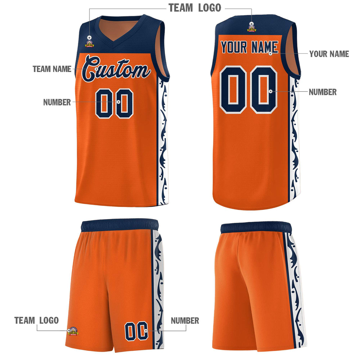 Custom Orange Side Pattern Sports Uniform Basketball Jersey|KXKSHOP