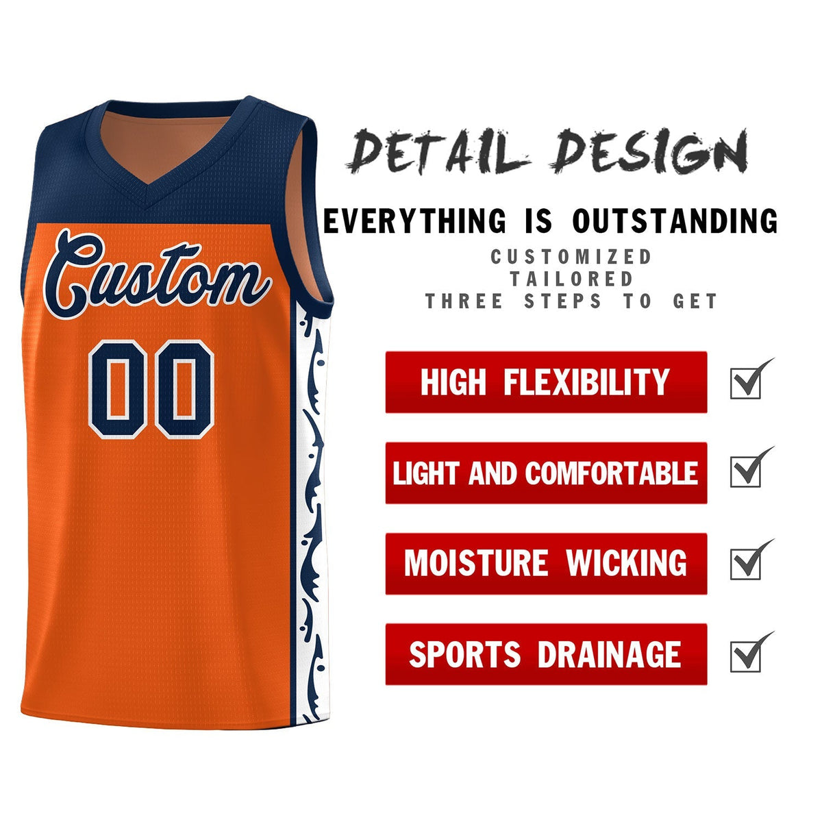 Custom Orange Side Pattern Sports Uniform Basketball Jersey|KXKSHOP