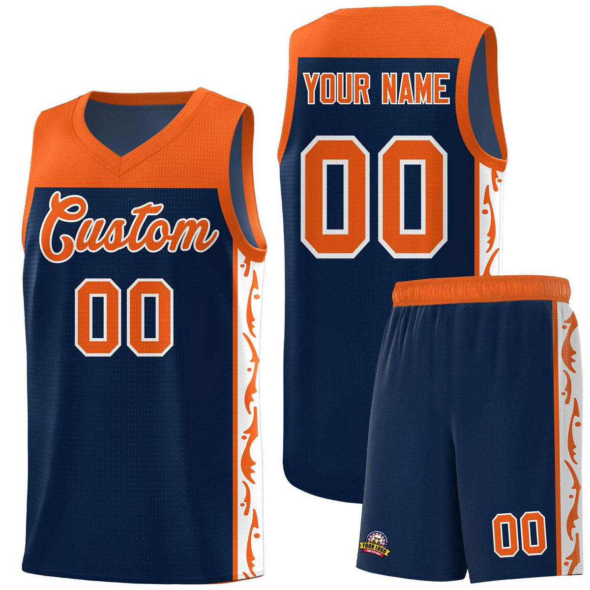 Custom Navy Side Pattern Sports Uniform Basketball Jersey|KXKSHOP