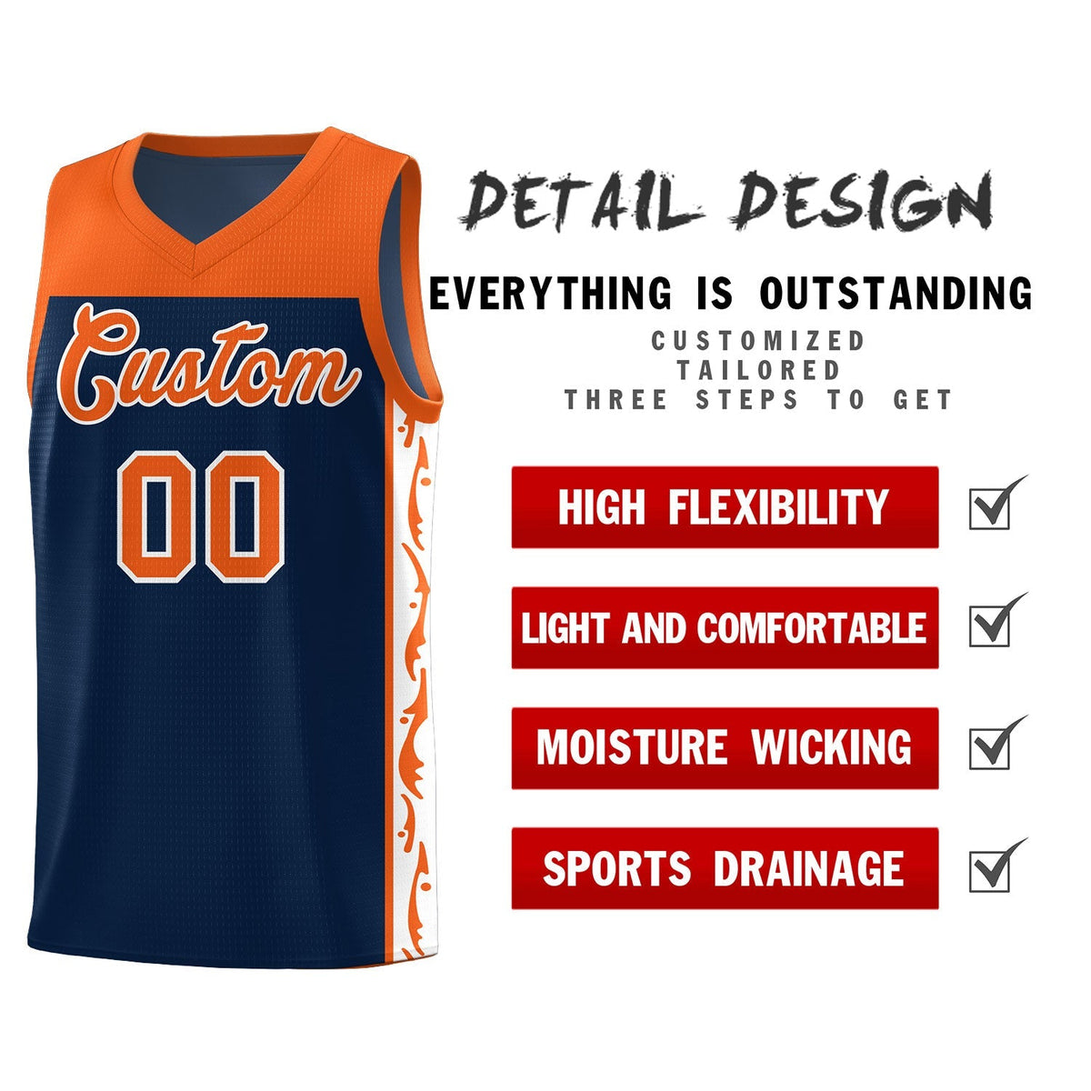 Custom Navy Side Pattern Sports Uniform Basketball Jersey|KXKSHOP