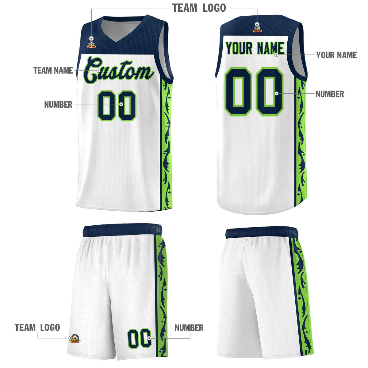 Custom White Side Pattern Sports Uniform Basketball Jersey|KXKSHOP