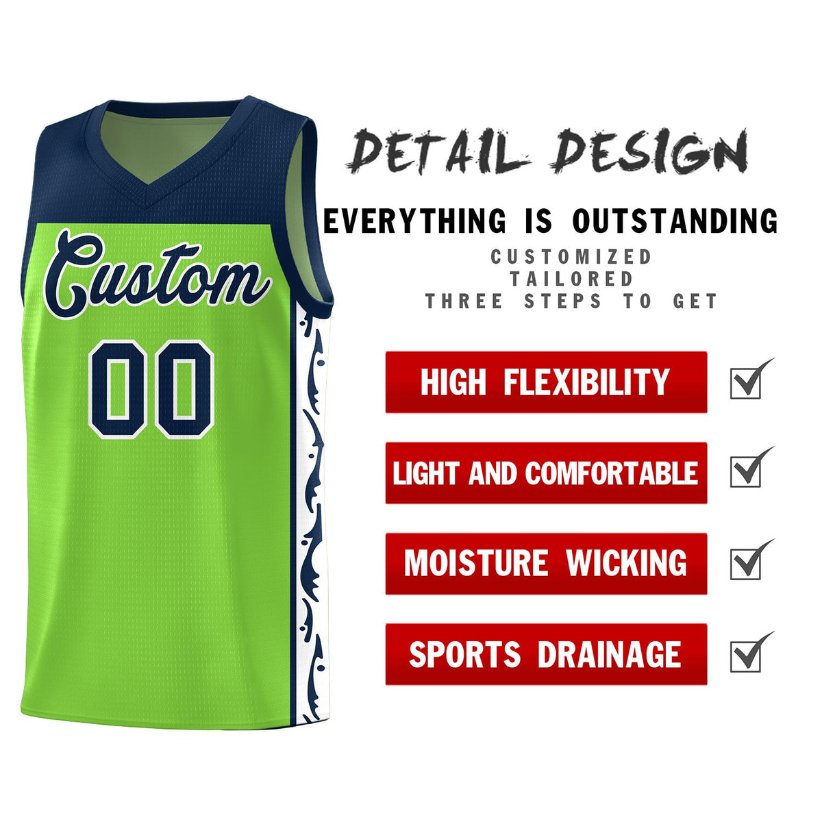 Custom Neon Green Side Pattern Sports Uniform Basketball Jersey|KXKSHOP
