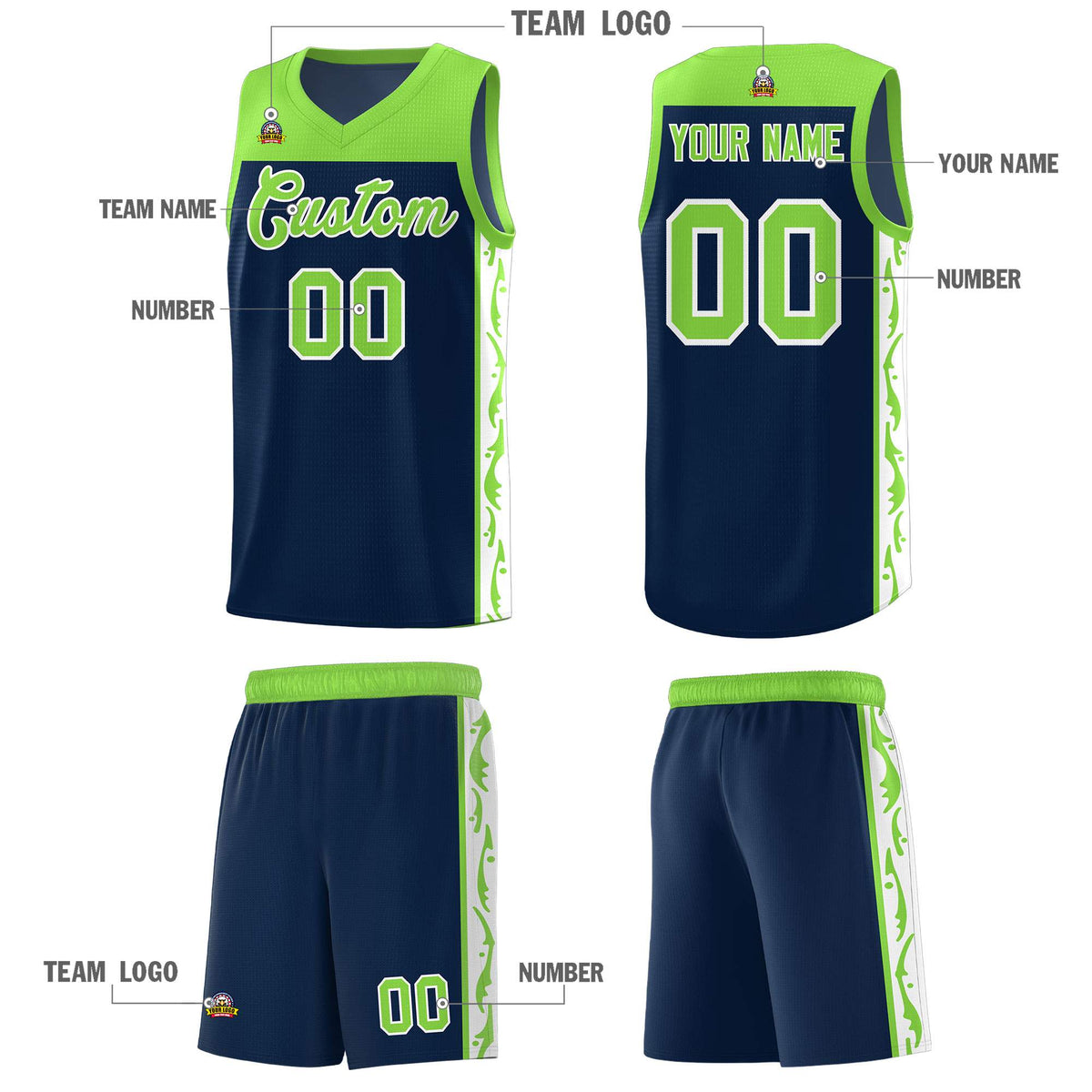 Custom Navy Side Pattern Sports Uniform Basketball Jersey|KXKSHOP