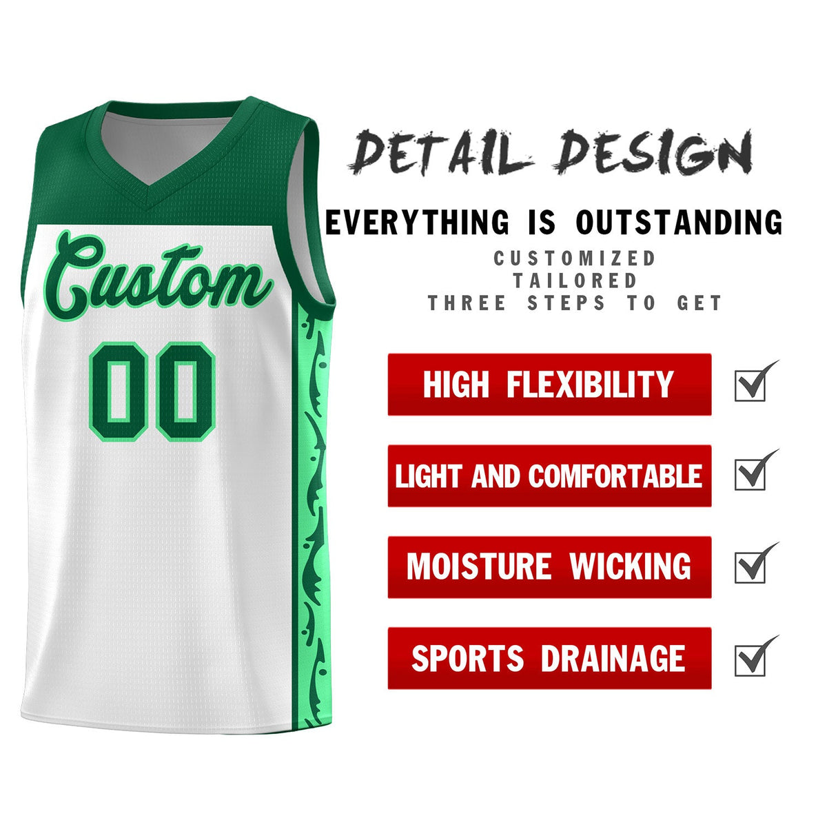 Custom White Side Pattern Sports Uniform Basketball Jersey|KXKSHOP