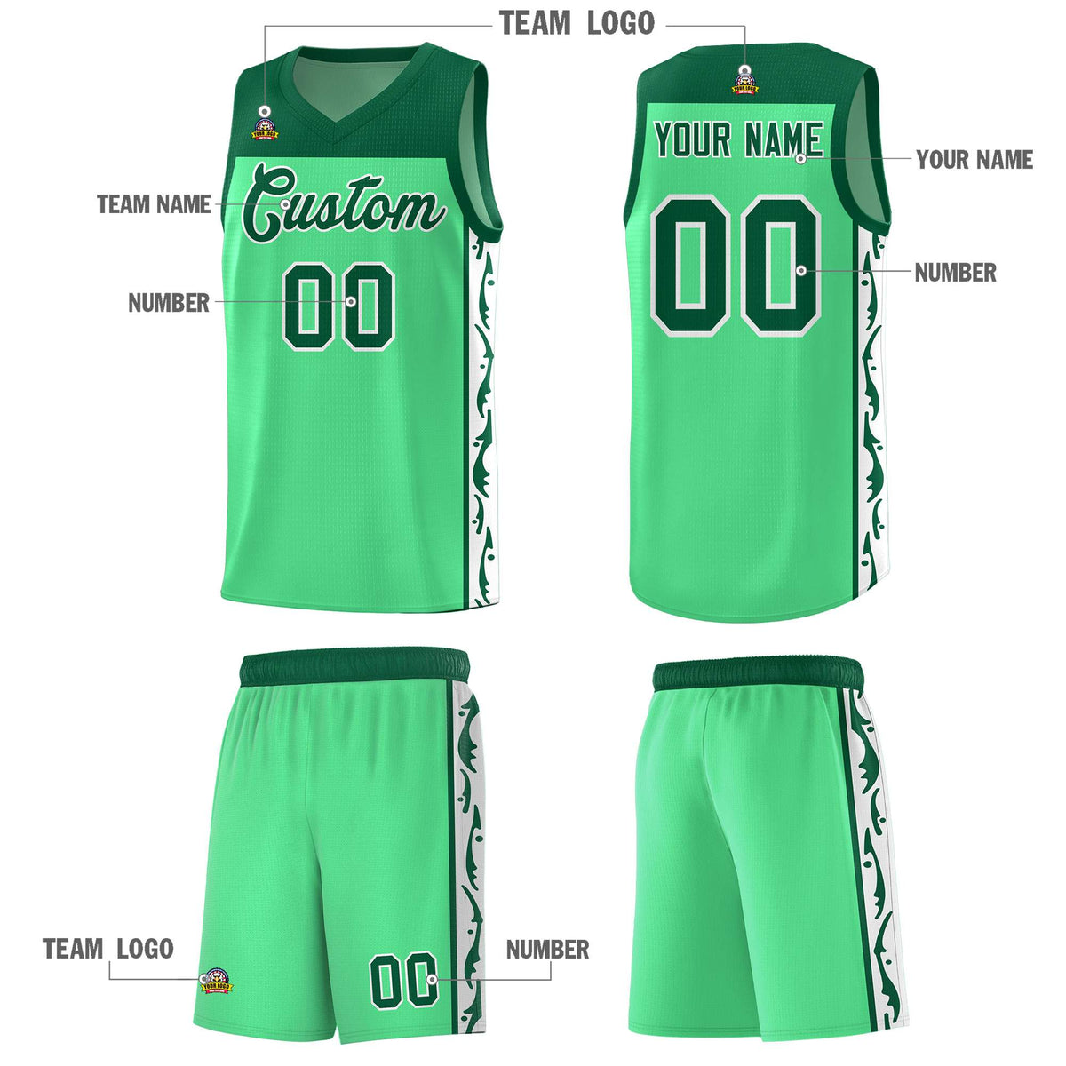 Custom Bright Green Side Pattern Sports Uniform Basketball Jersey|KXKSHOP