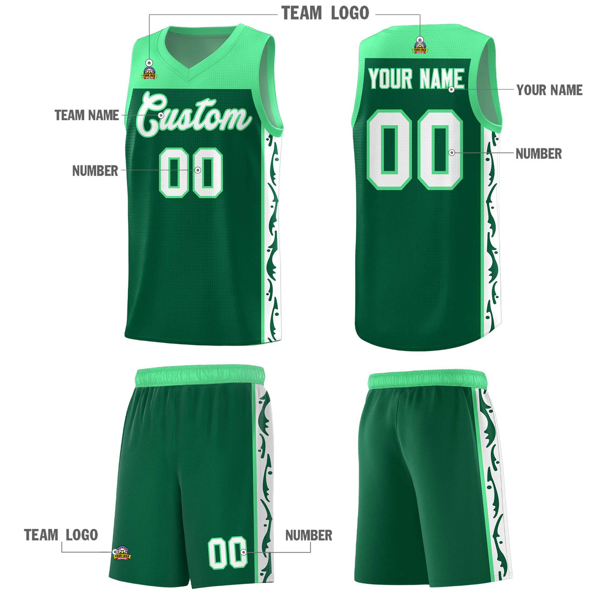 Custom Kelly Green Side Pattern Sports Uniform Basketball Jersey|KXKSHOP