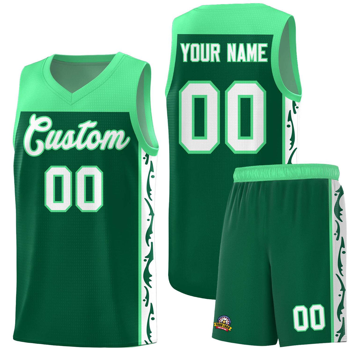 Custom Kelly Green Side Pattern Sports Uniform Basketball Jersey|KXKSHOP