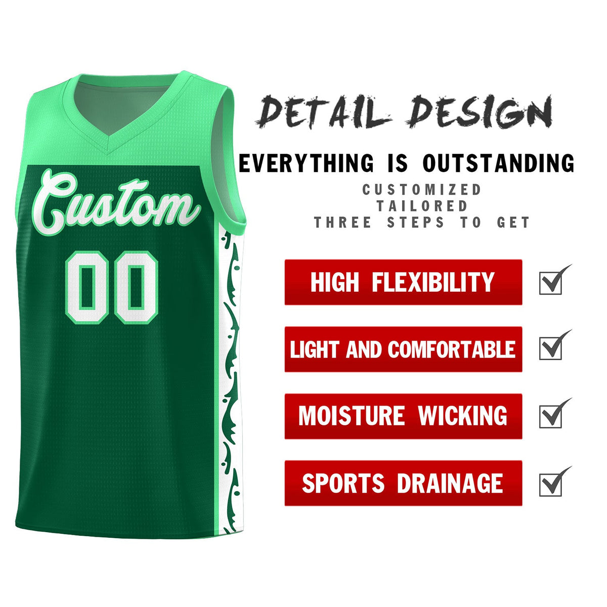 Custom Kelly Green Side Pattern Sports Uniform Basketball Jersey|KXKSHOP