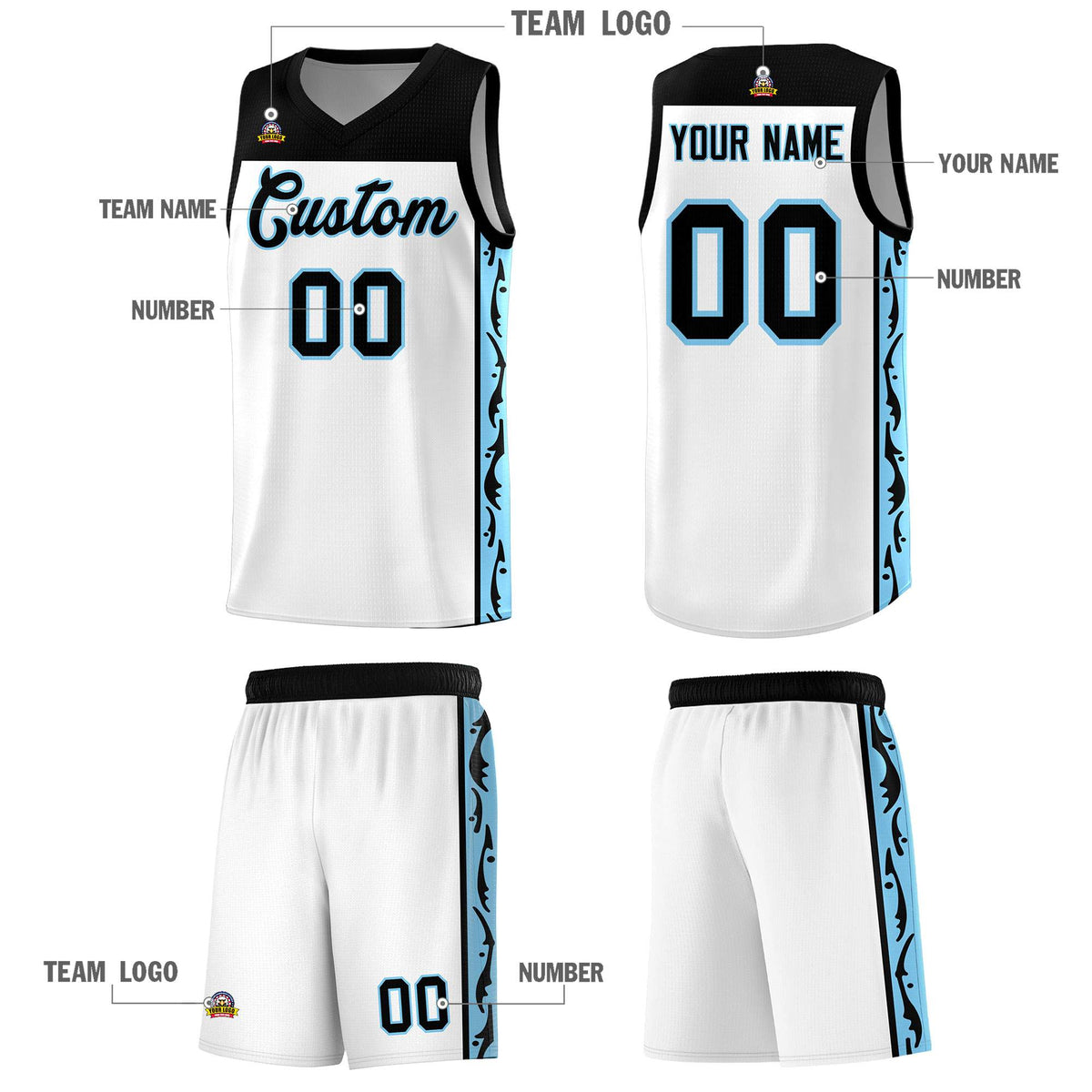 Custom White Side Pattern Sports Uniform Basketball Jersey|KXKSHOP