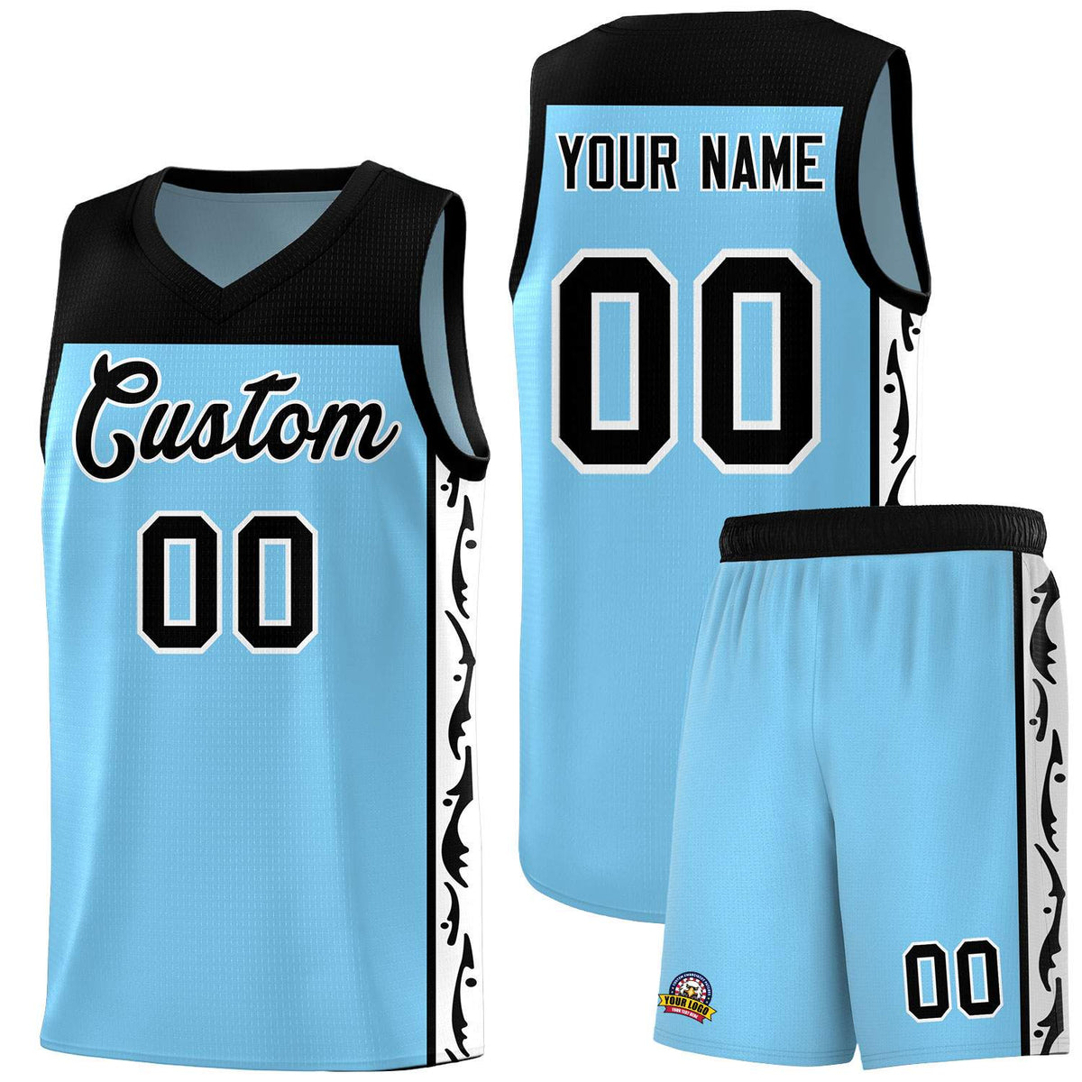 Custom Light Blue Side Pattern Sports Uniform Basketball Jersey|KXKSHOP