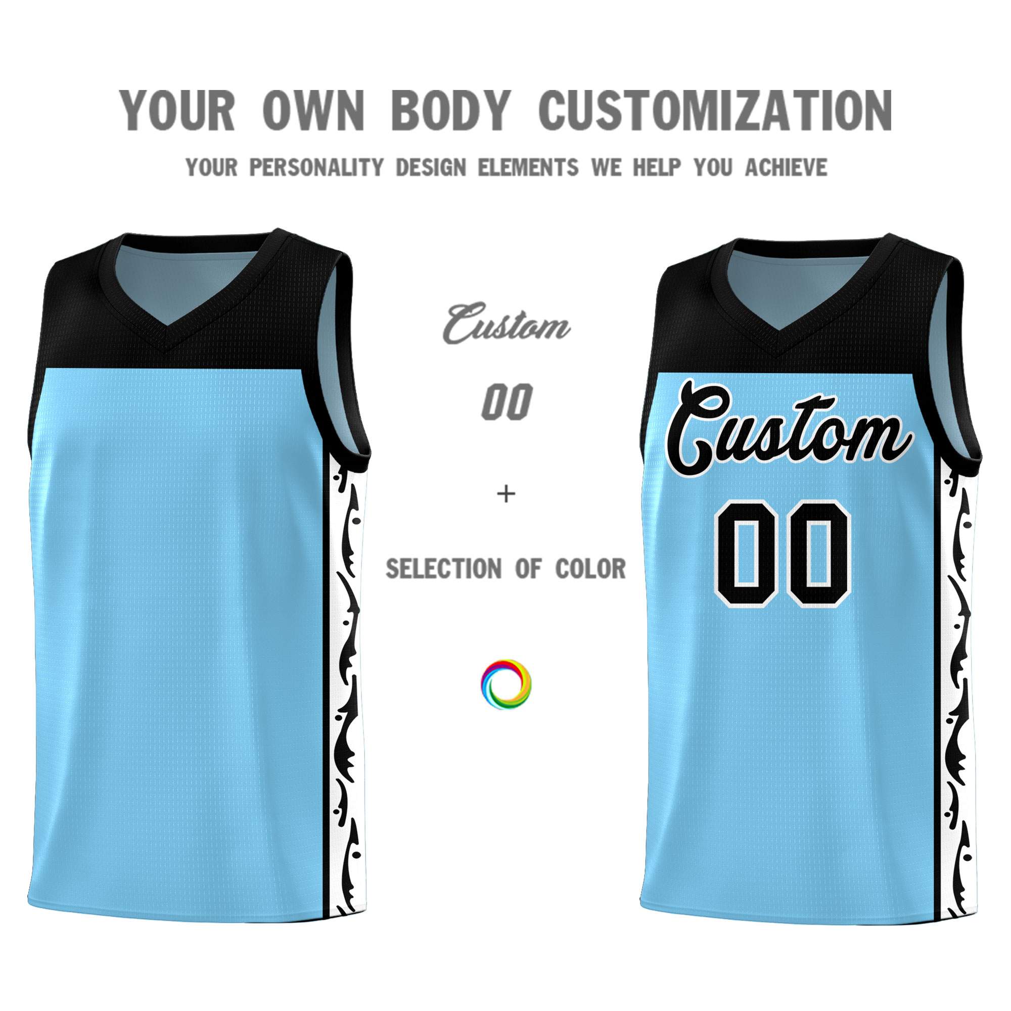 Custom Light Blue Side Pattern Sports Uniform Basketball Jersey|KXKSHOP