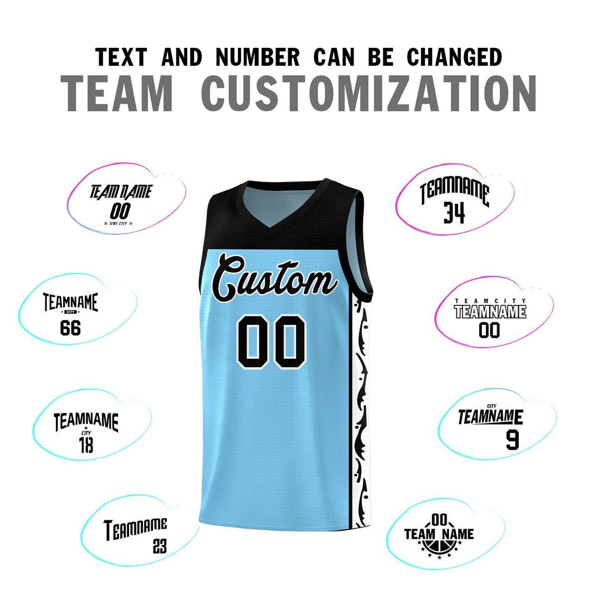 Custom Light Blue Side Pattern Sports Uniform Basketball Jersey|KXKSHOP