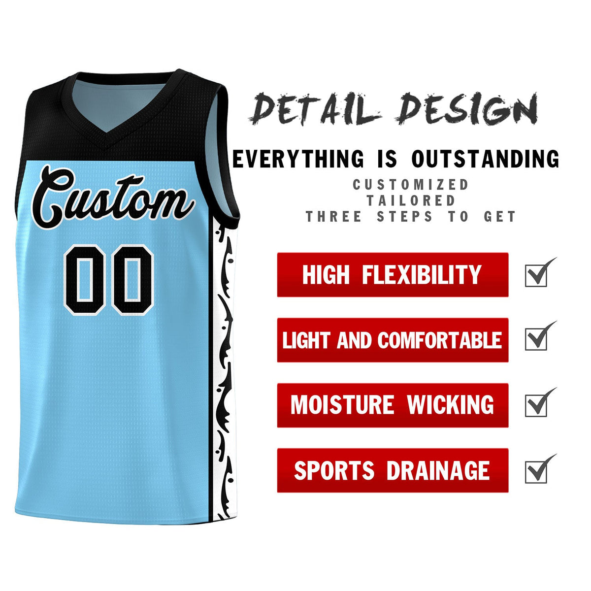 Custom Light Blue Side Pattern Sports Uniform Basketball Jersey|KXKSHOP