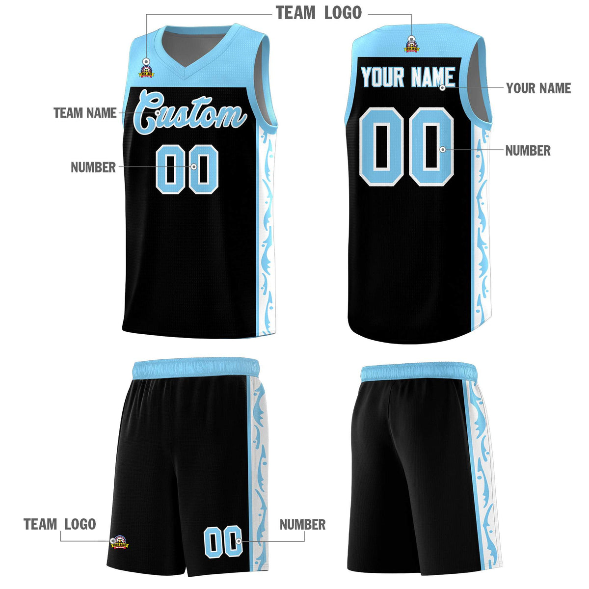 Custom Black Side Pattern Sports Uniform Basketball Jersey|KXKSHOP