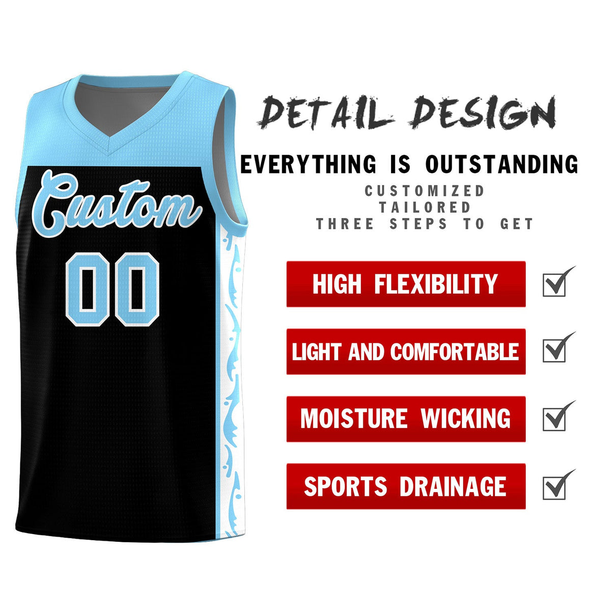 Custom Black Side Pattern Sports Uniform Basketball Jersey|KXKSHOP