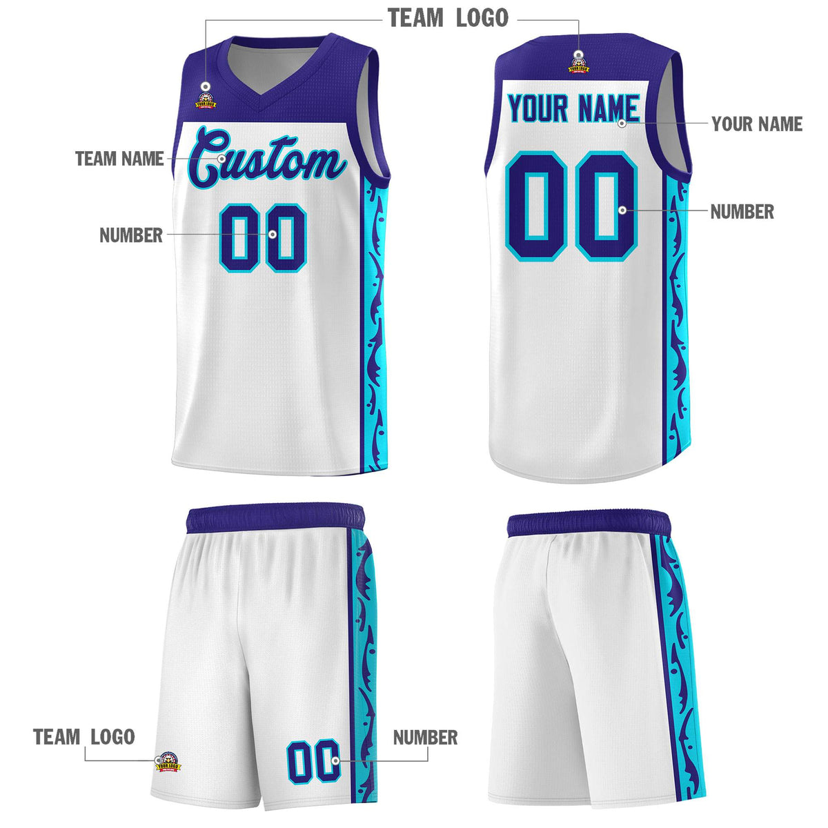 Custom White Side Pattern Sports Uniform Basketball Jersey|KXKSHOP