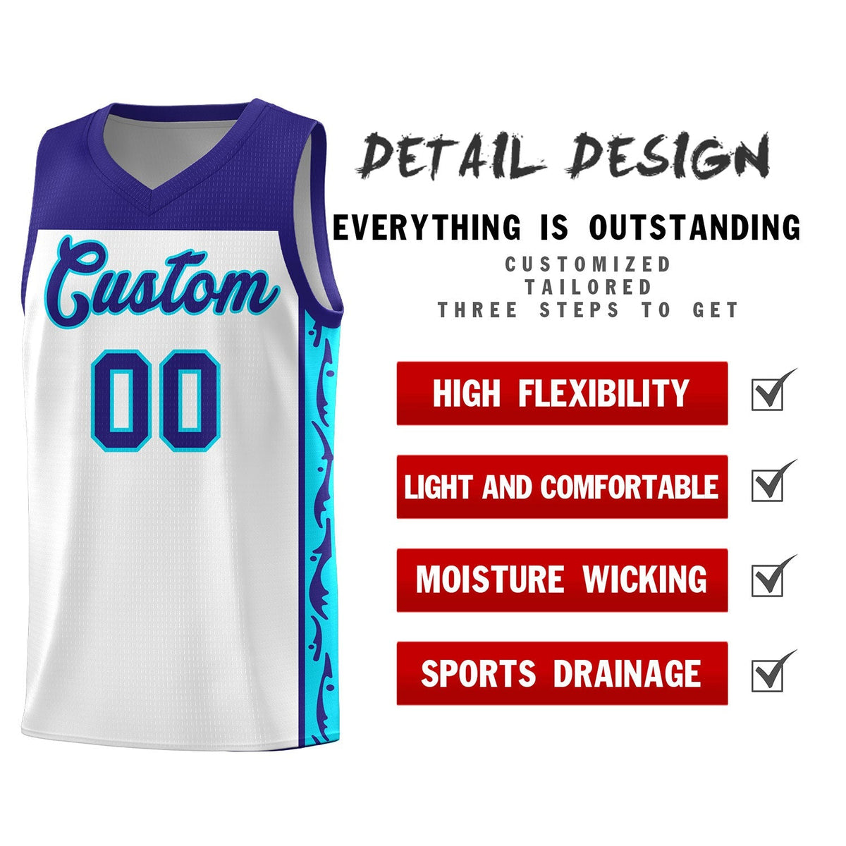 Custom White Side Pattern Sports Uniform Basketball Jersey|KXKSHOP