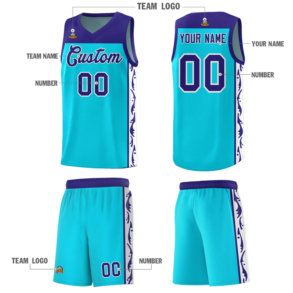 Custom Sky Blue Side Pattern Sports Uniform Basketball Jersey|KXKSHOP
