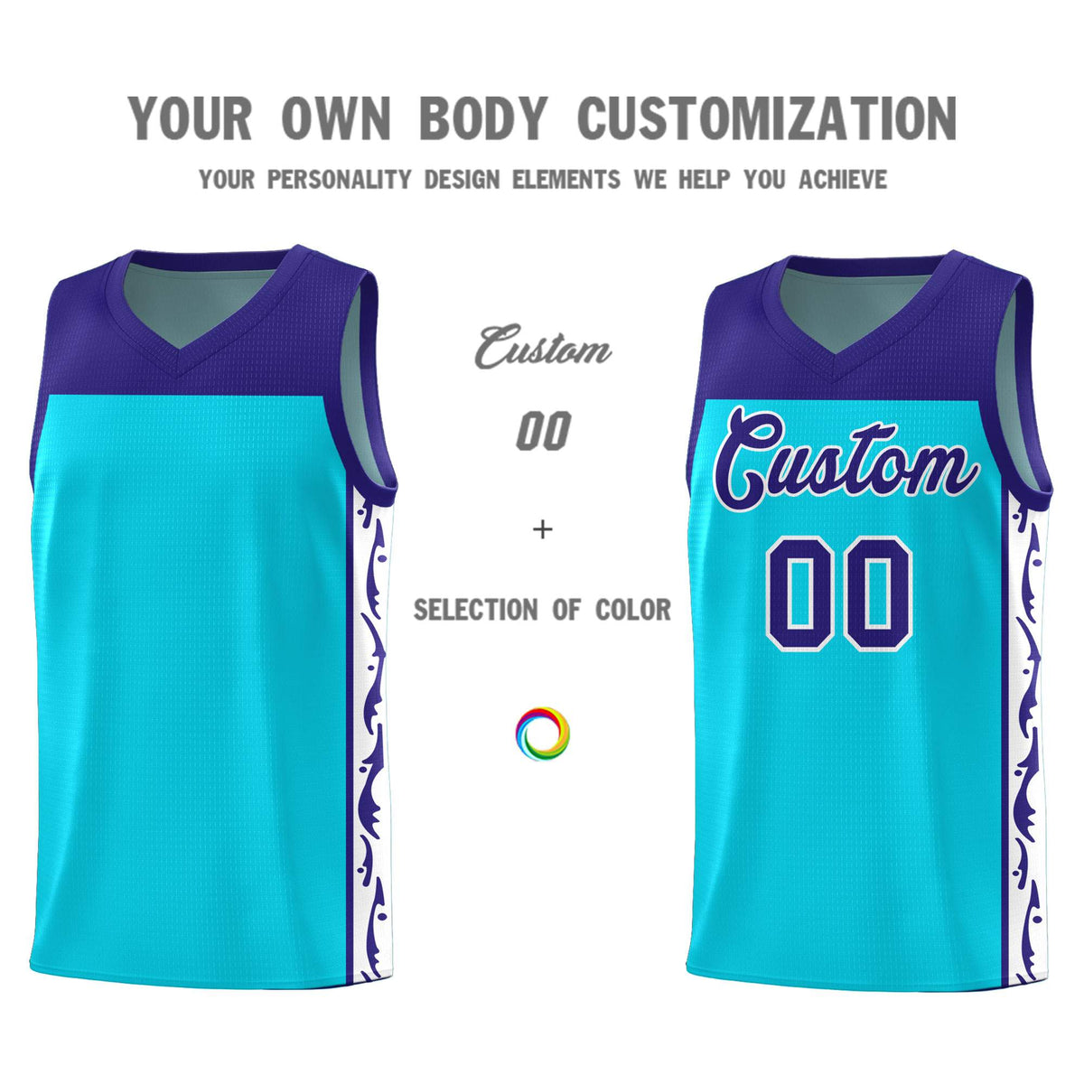 Custom Sky Blue Side Pattern Sports Uniform Basketball Jersey|KXKSHOP