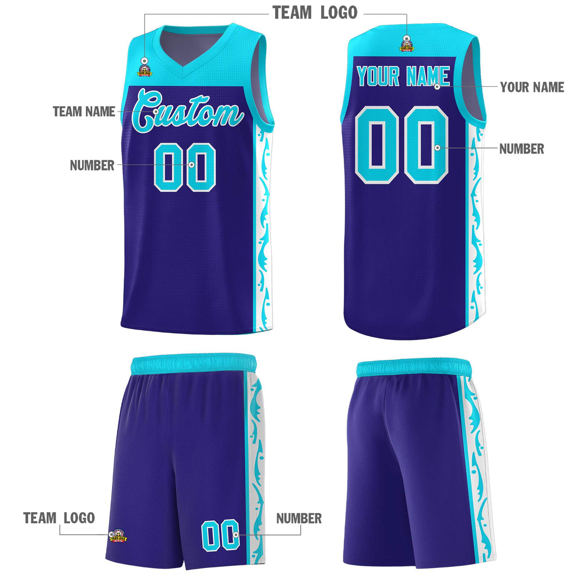 Custom Royal Side Pattern Sports Uniform Basketball Jersey|KXKSHOP