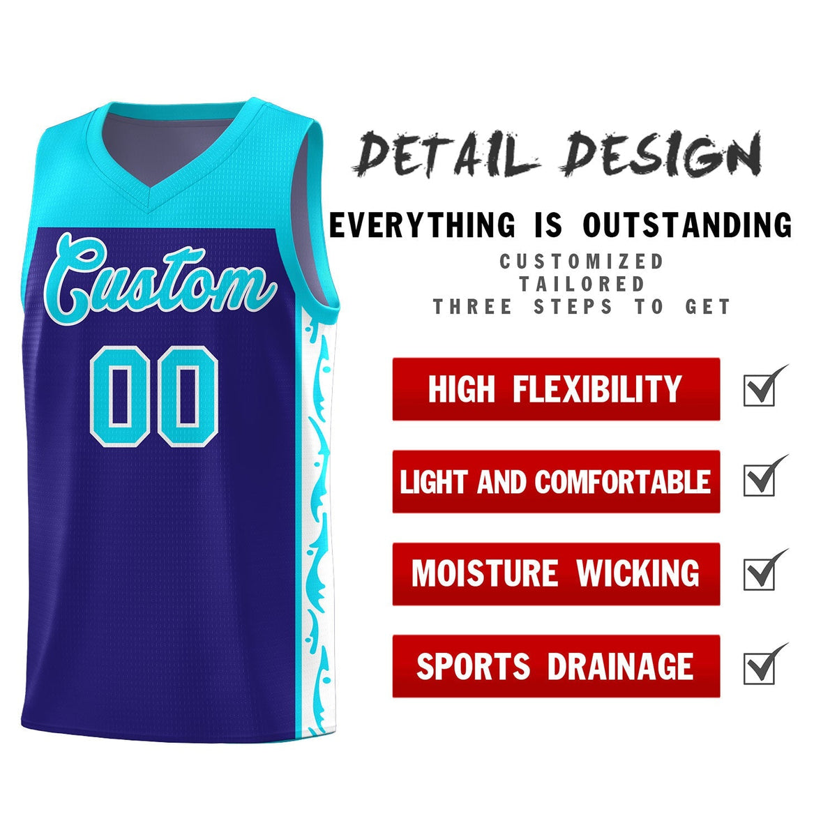 Custom Royal Side Pattern Sports Uniform Basketball Jersey|KXKSHOP