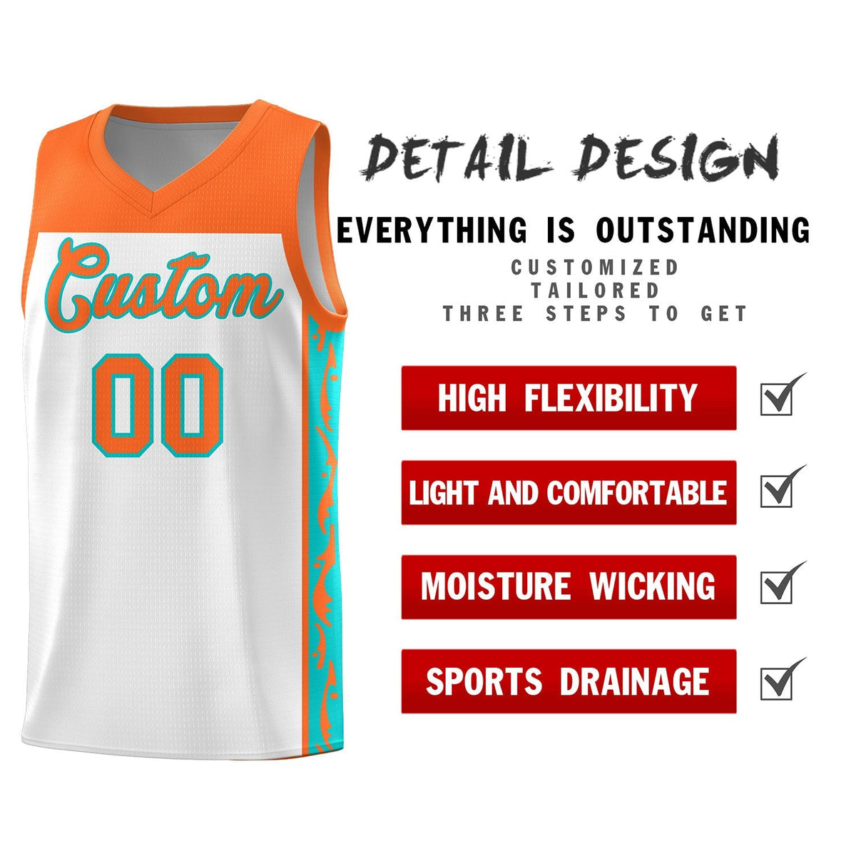 Custom White Side Pattern Sports Uniform Basketball Jersey|KXKSHOP