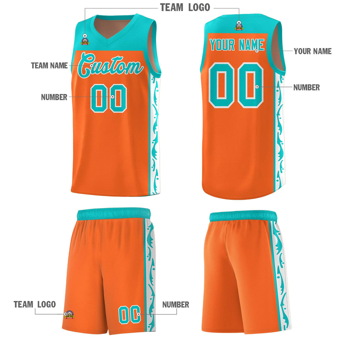 Custom Orange Side Pattern Sports Uniform Basketball Jersey|KXKSHOP