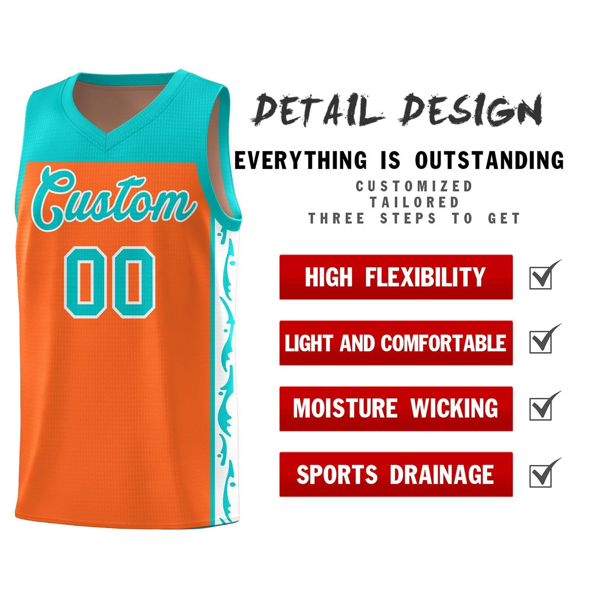 Custom Orange Side Pattern Sports Uniform Basketball Jersey|KXKSHOP