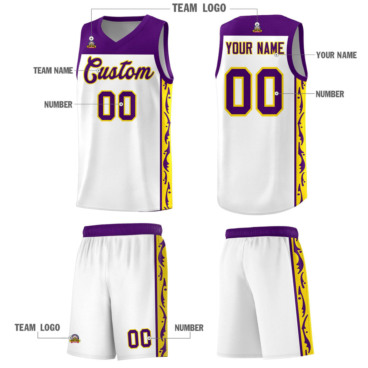 Custom White Side Pattern Sports Uniform Basketball Jersey|KXKSHOP