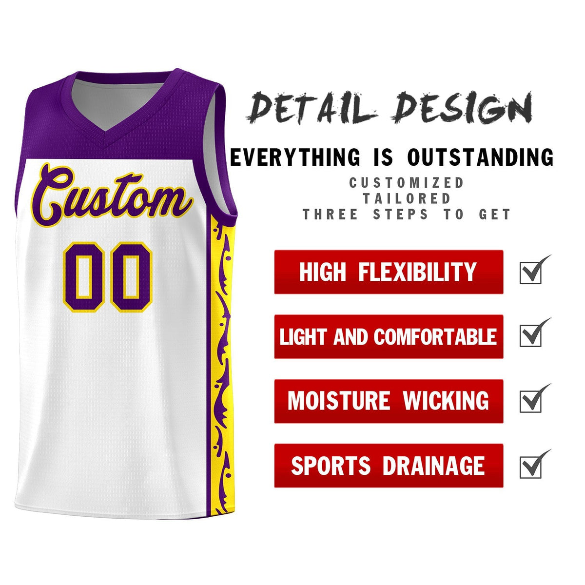 Custom White Side Pattern Sports Uniform Basketball Jersey|KXKSHOP